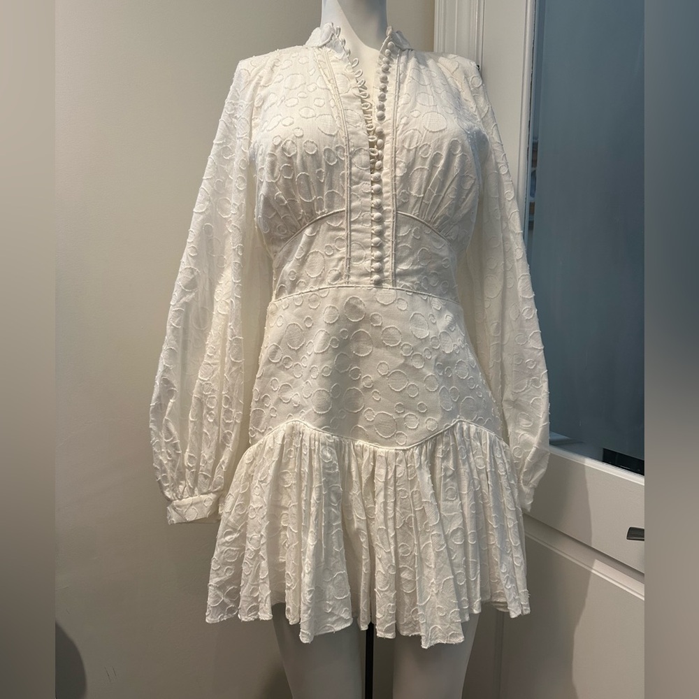 Acler White Ruched Long Sleeve Dress